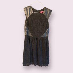 ✨ BETSEY JOHNSON Mixed Media Fit & Flare Dress | Size 10 |  Leather & Lace ✨